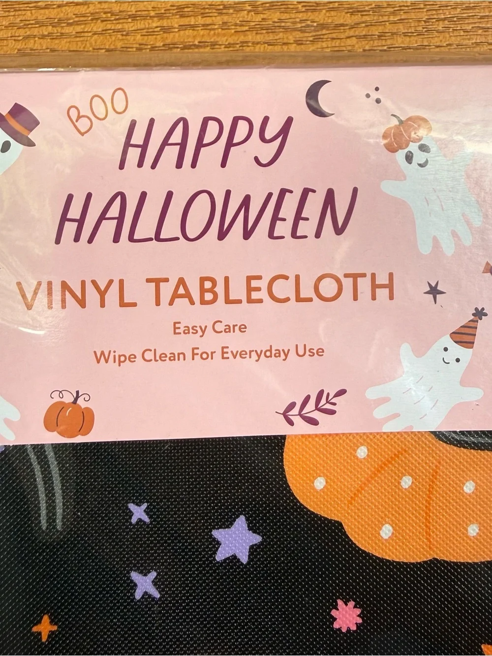 Cute Halloween Pumpkin Tablecloth Black Vinyl 60×84 rectangular Washable
